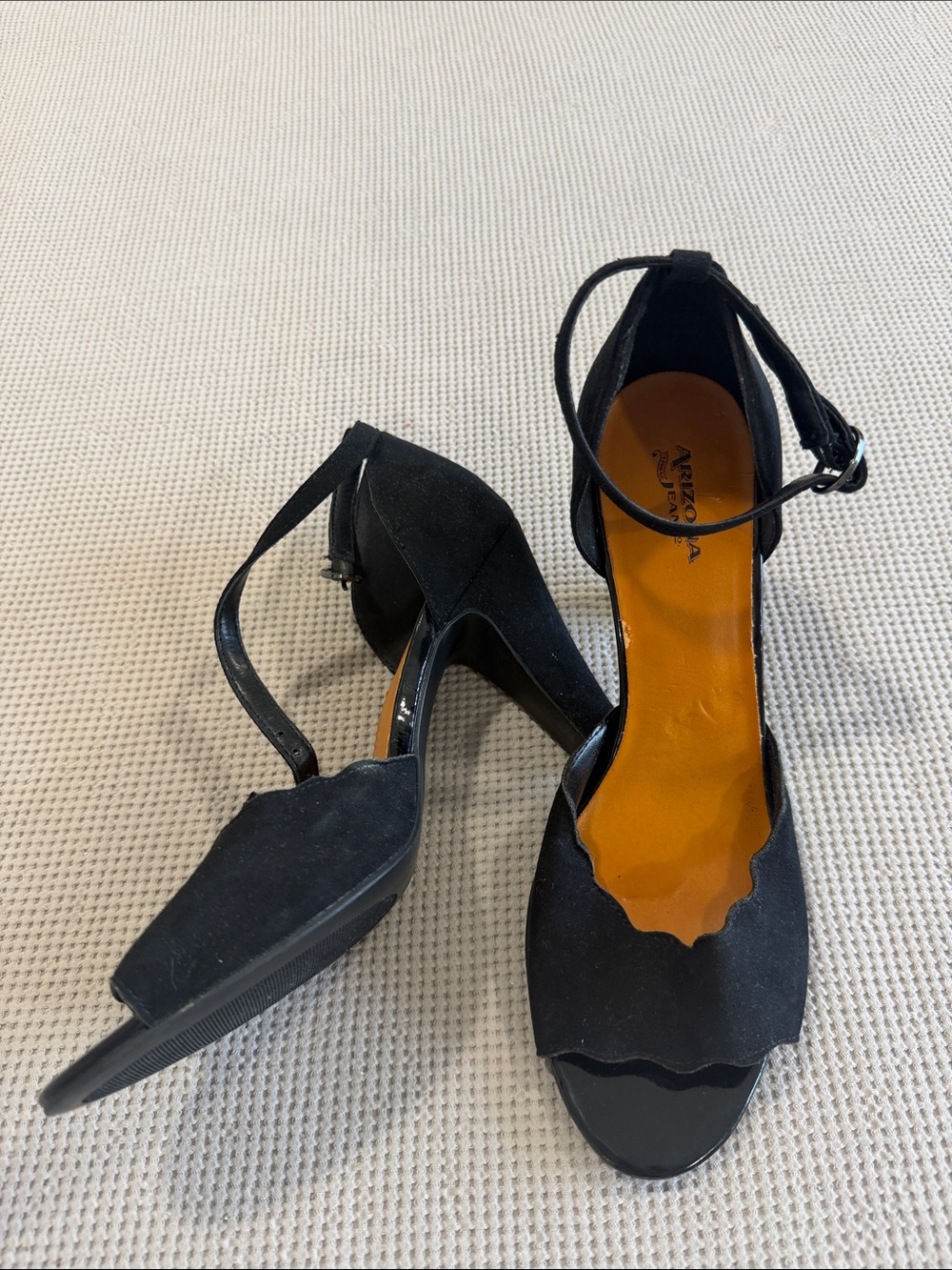 Arizona Jean Company Black Scalloped Open-Toe Ankle-Strap Heels